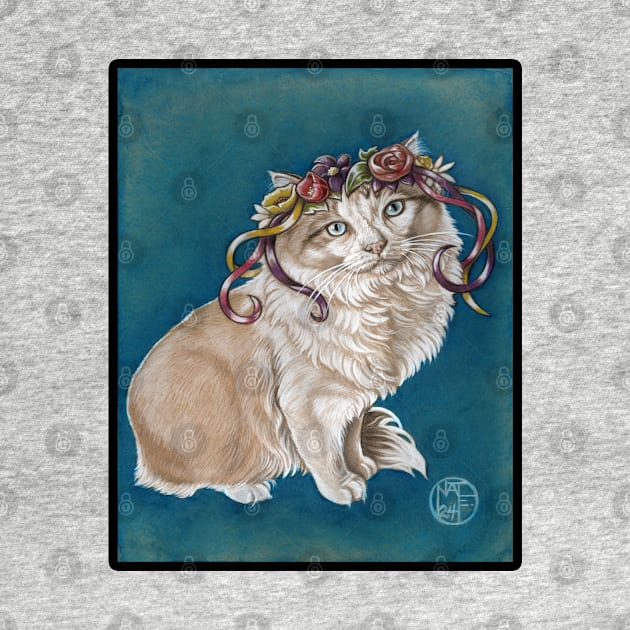 Kitty in Flower Crown - Black Outlined Version by Nat Ewert Art